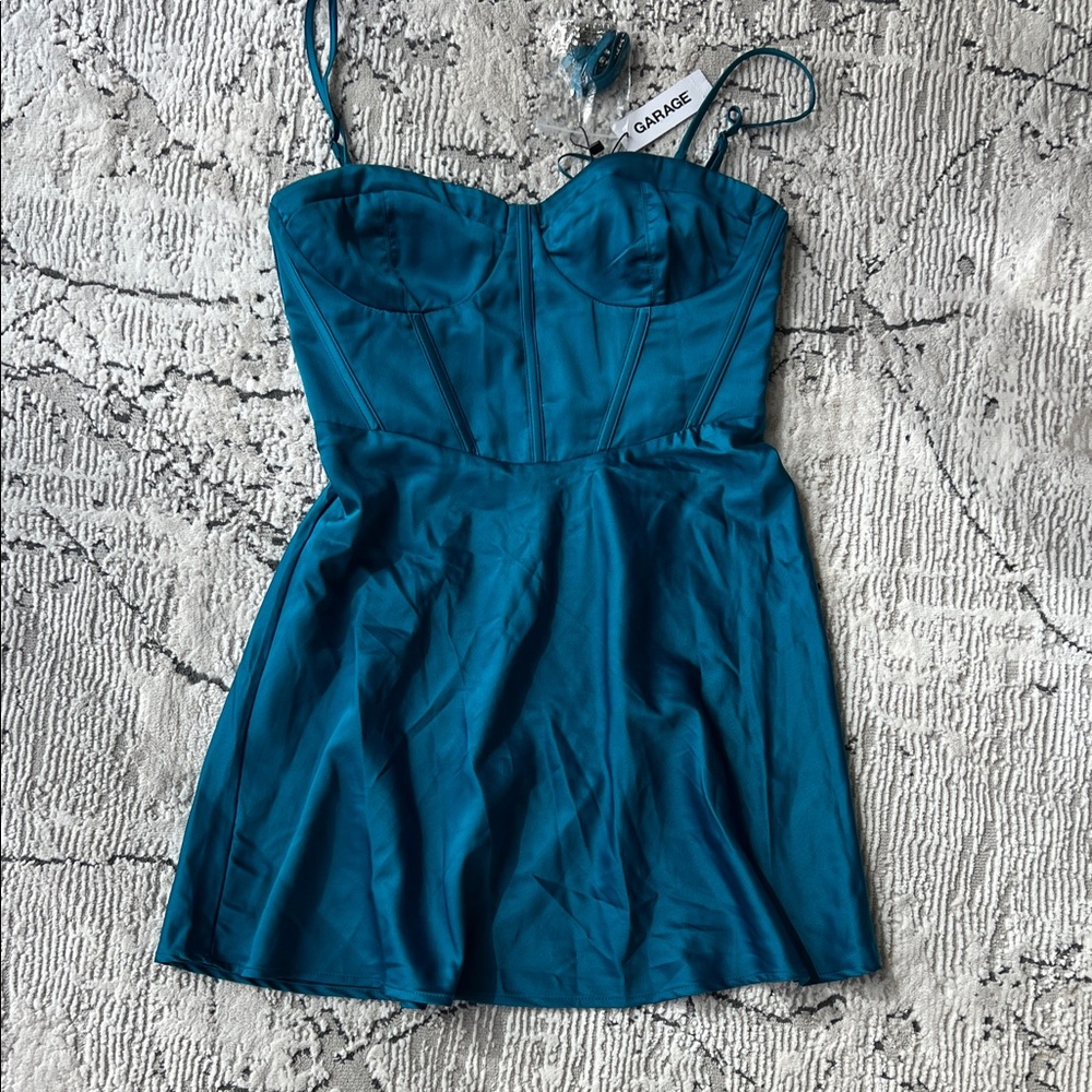 Garage Teal Satin Bustier Dress